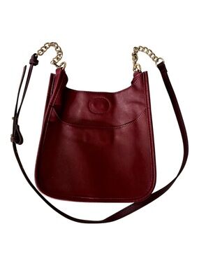 ah·dorned Vegan Smooth Leather Messenger Crossbody Bag Burgundy Gold Chain